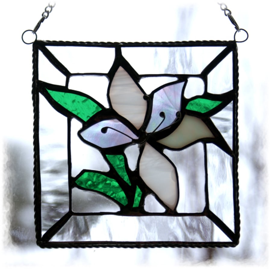  Lily Stained Glass Suncatcher White framed spring flower