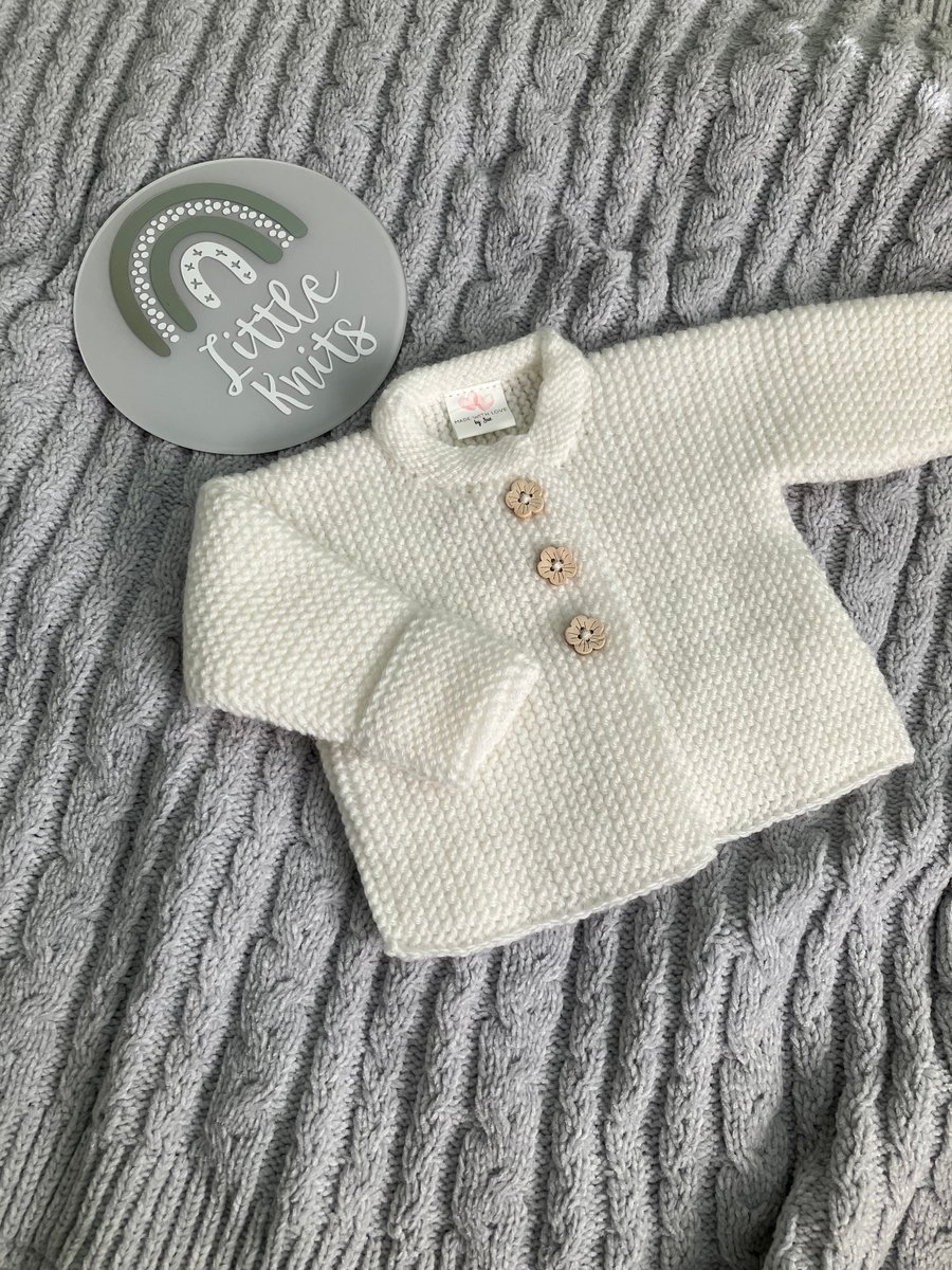 Hand Knitted ‘Lilly’ Baby Girl’s Cardigan (0-3 months)