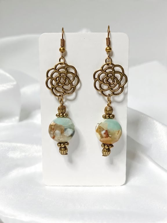 Natural Shoushan with Turquoise Earrings