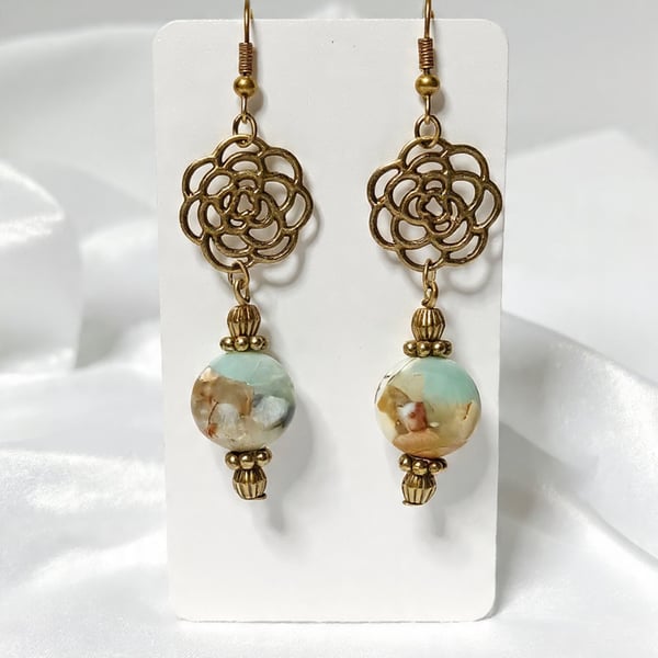 Natural Shoushan with Turquoise Earrings