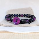 Black leather and purple galaxy tigers eye gemstone bracelet 