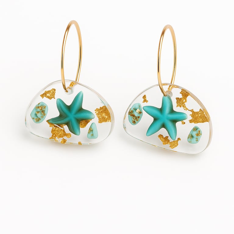 Turquoise Starfish Resin Hoop Earrings – Gold Leaf Ocean Drops
