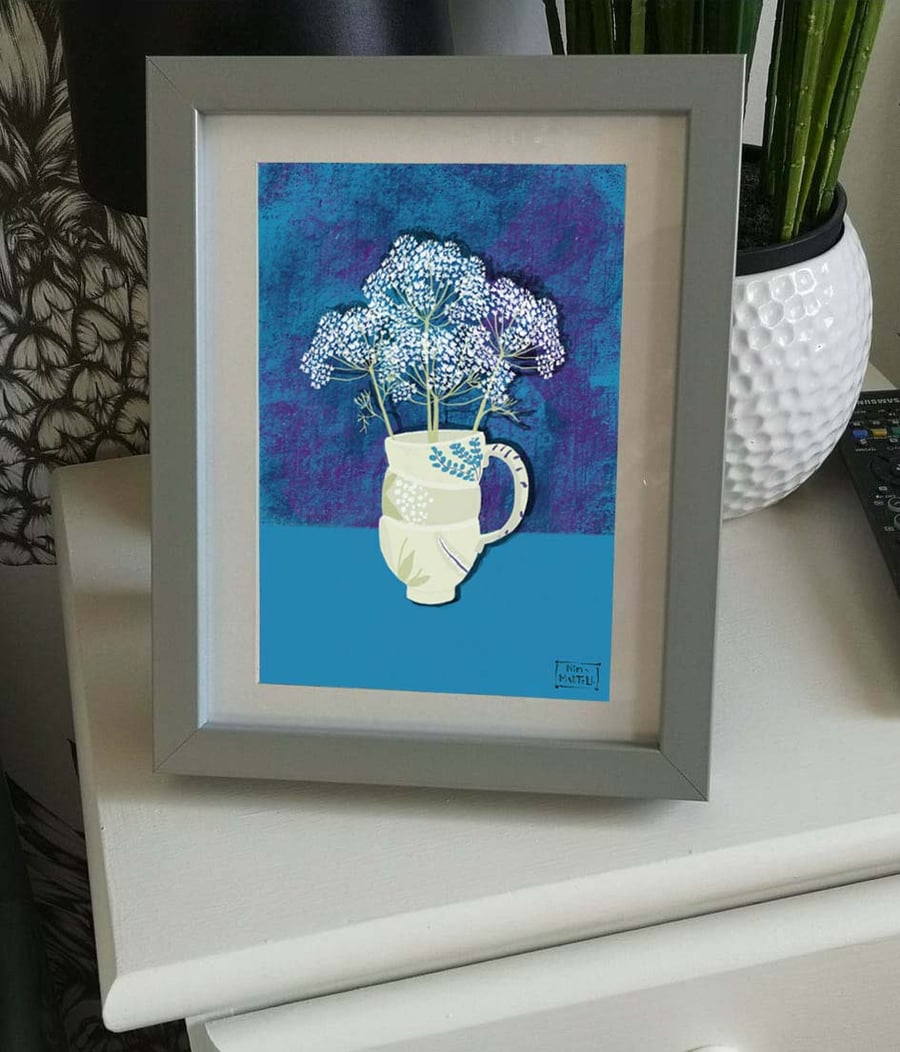 QUEEN ANNES LACE VASE . A4 PRINT by Nina Martell - Still Life