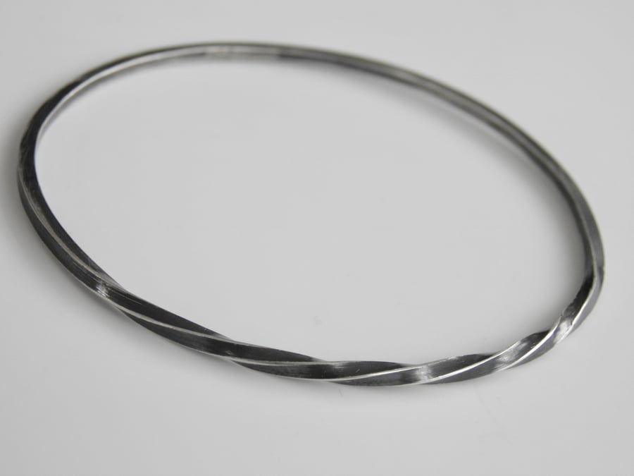Sterling Silver Bangle Square Twisted Oxidised