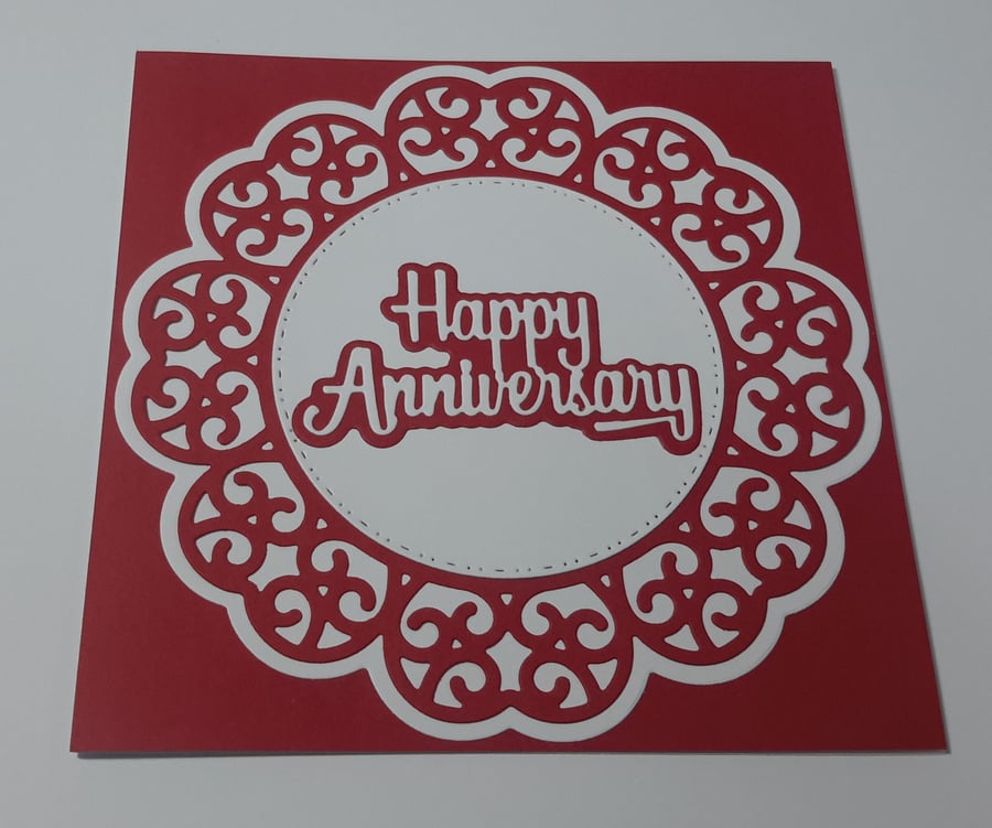 Happy Anniversary Greeting Card - Red and White
