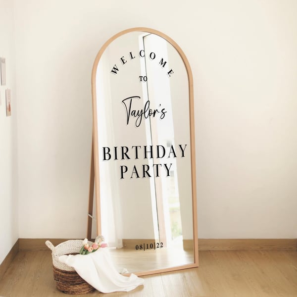 Arched Welcome - Birthday Decal: Personalised Mirror Sticker Party Decor
