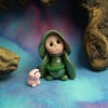 Tiny Gnome Pig-keeper with Piglet Pig OOAK Sculpt by Ann Galvin Gnome Village