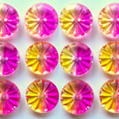 12 Yellow and Fuchsia See Through Buttons, Clear, 18mm Wide