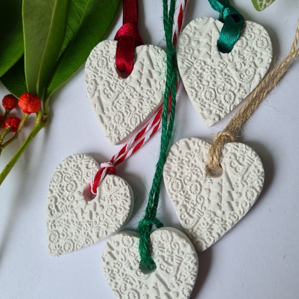 2 clay gift tags Christmas scandi decorations choice of string or ribbon