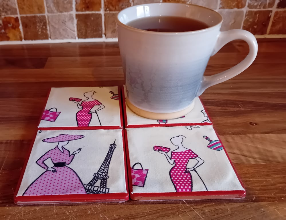 1950s Fashion (Pink) - Ceramic Tile Coasters (4) Perfectly Imperfect