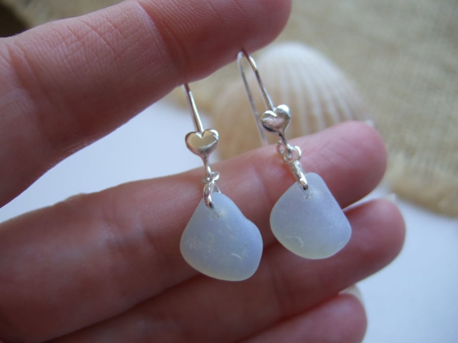 Seaham sea glass earrings, opalescent beach glass earrings, sterling silver 