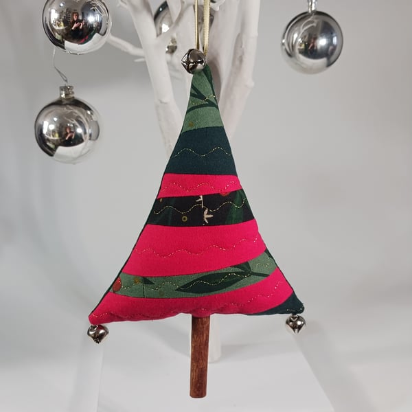 Quilted Patchwork Christmas Tree Decoration with Cinnamon Stick