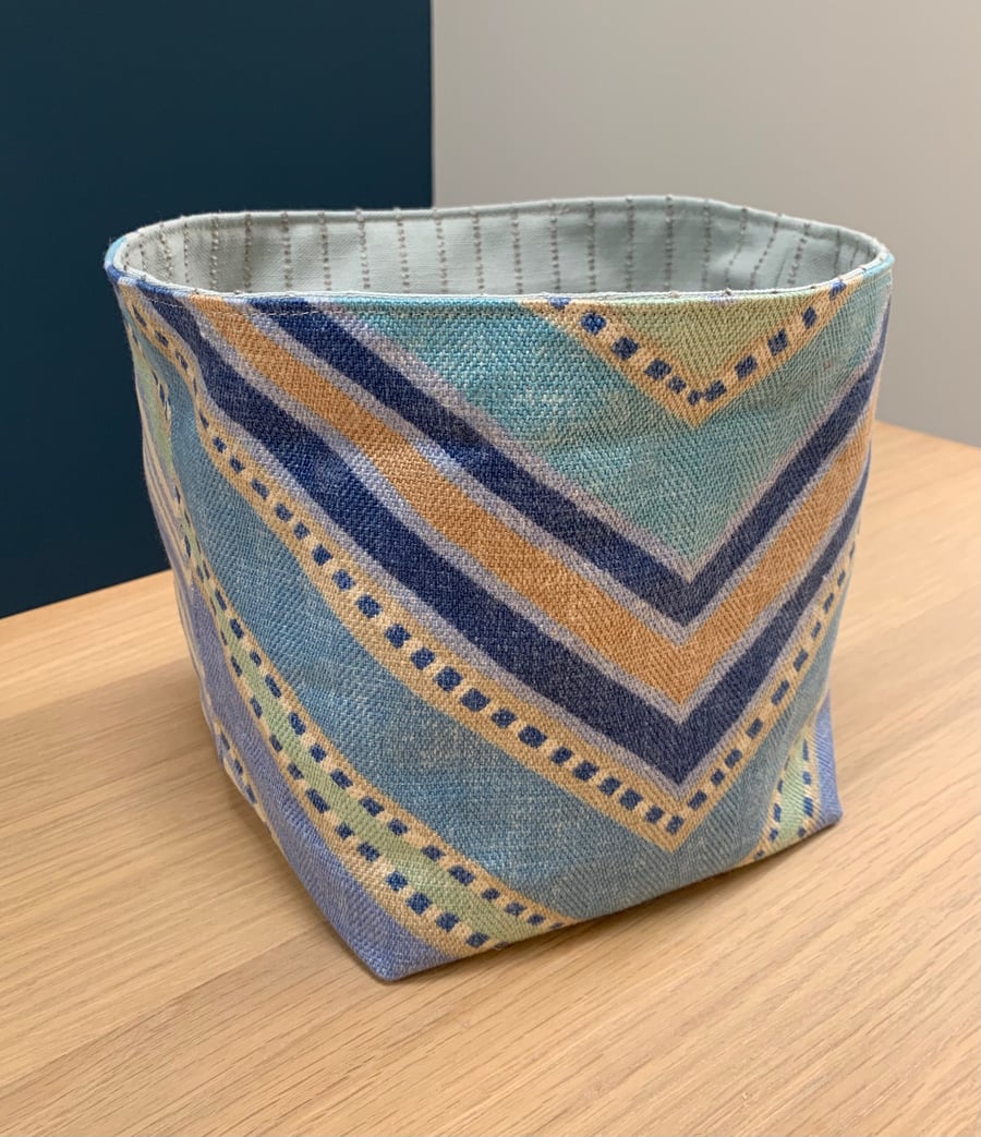Blue Zigzag Fabric Storage Basket