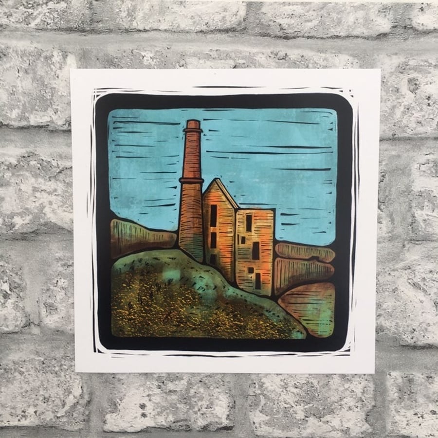 Art print illustration Cornish themed wall art tin mine landscape cornwall