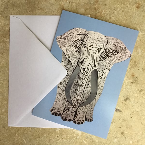 Greetings Card - Stained glass 'Ghost Elephant' 