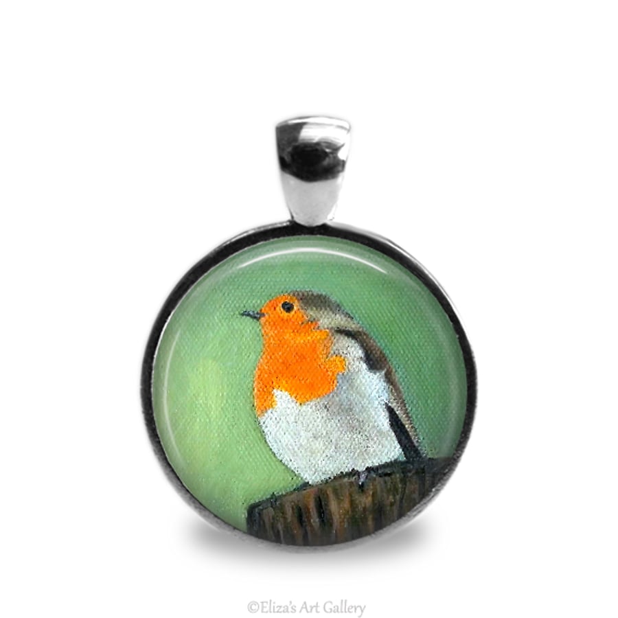 Silver Plated Robin Bird Art Pendant