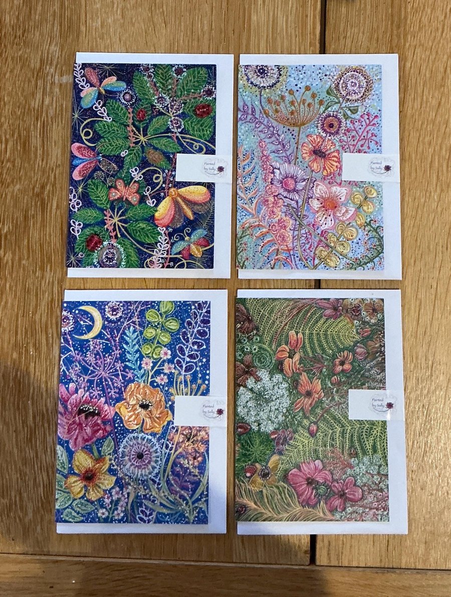 Botanical blank card set - handpainted whimsica... - Folksy