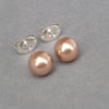 Small 6mm Rose Gold Pearl Studs - Simple Round Copper Stud Earrings - Gifts