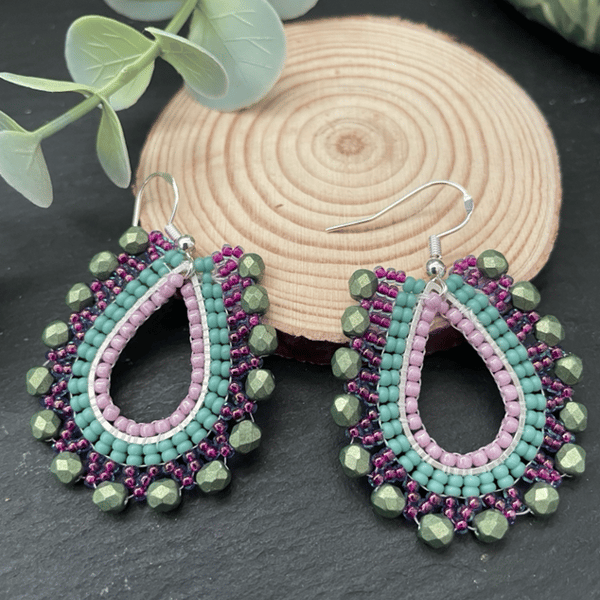 Beautiful teardrop design glass beaded drop earrings, boho earrings 