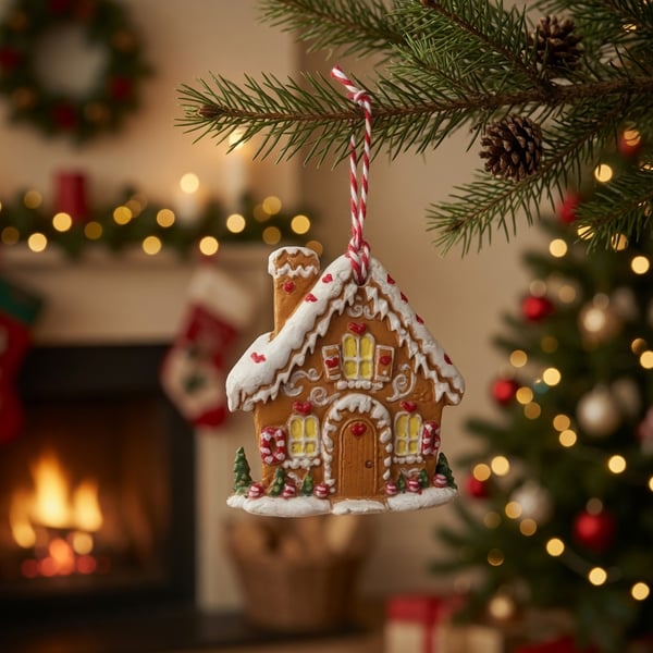 Gingerbread House Air Dry Clay Ornament – Christmas Tree Hanging