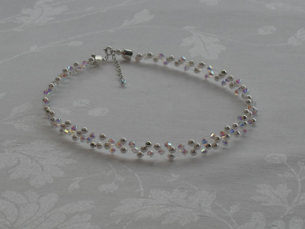 White Pearl and Crystal choker