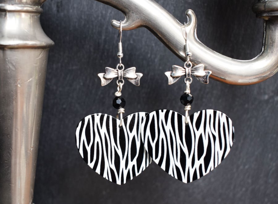 Zebra Print Heart Earrings
