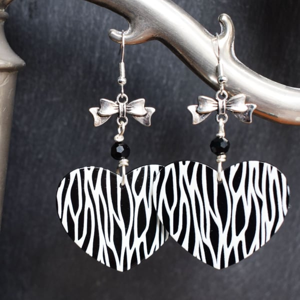 Zebra Print Heart Earrings