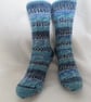 Hand-cranked Knitted Ribbed Wool Socks Size 4 to 5 - Image 1