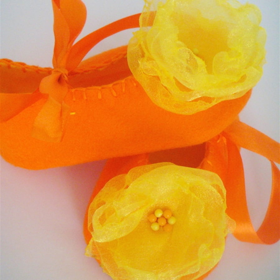  SALE Orange and Yellow Organza Baby ShoesBooties