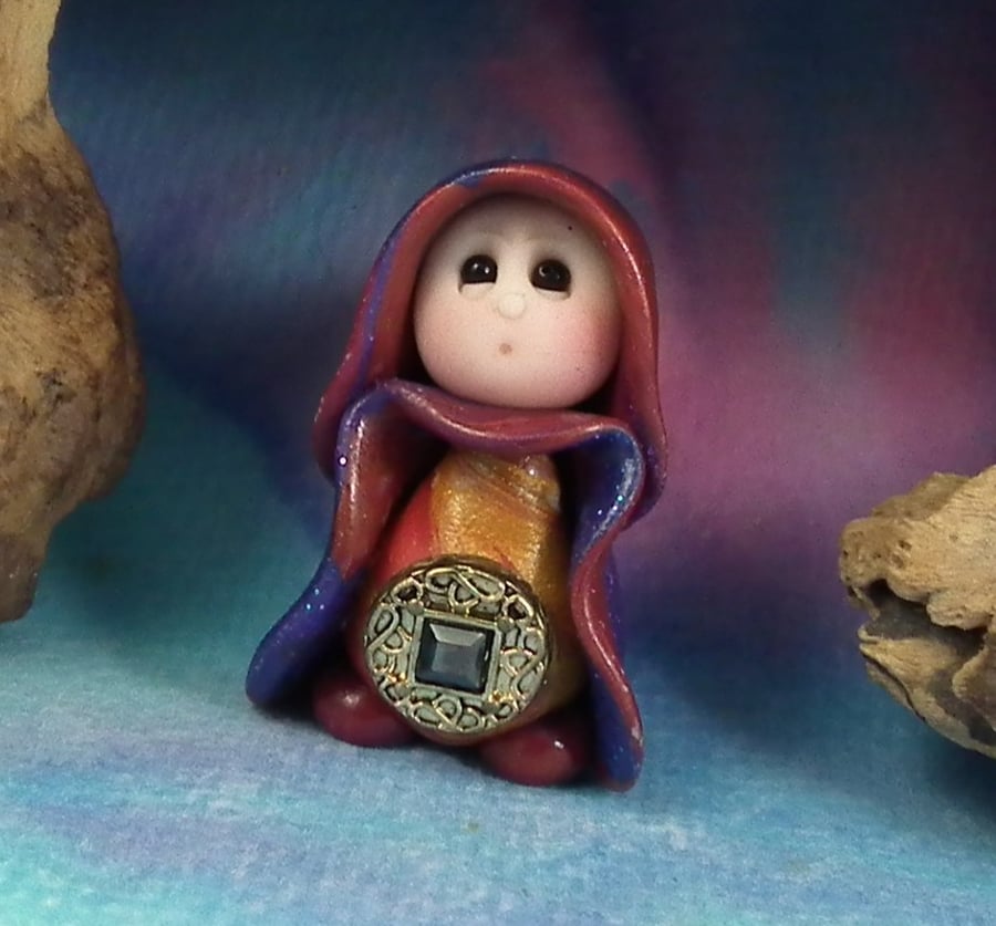 Sale Tiny Garden Gnome 'Addy' with ornate buckle OOAK Sculpt Ann Galvin