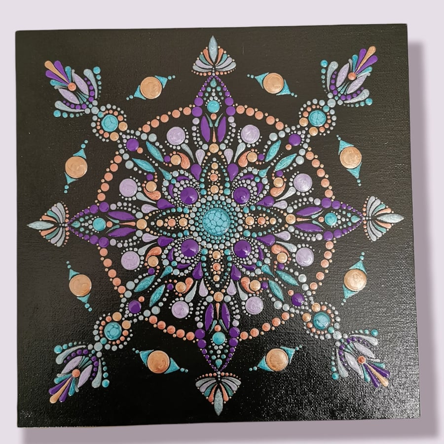 Hand Painted Dot Mandala Canvas