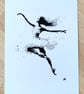 "Digital Motion": A Contemporary Ink Drawing of a Dancer in Flight