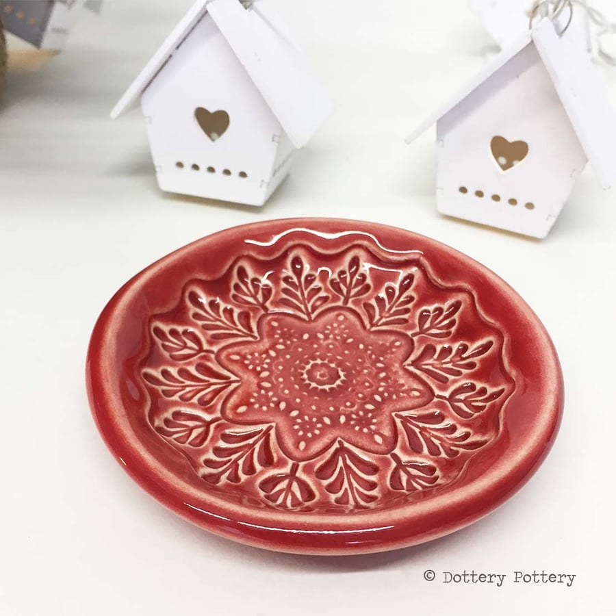 Christmas dish little festive red dish small plate pottery dish