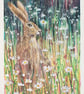 Hare in a wildflower meadow, small original artwork, letterbox gift - Image 6