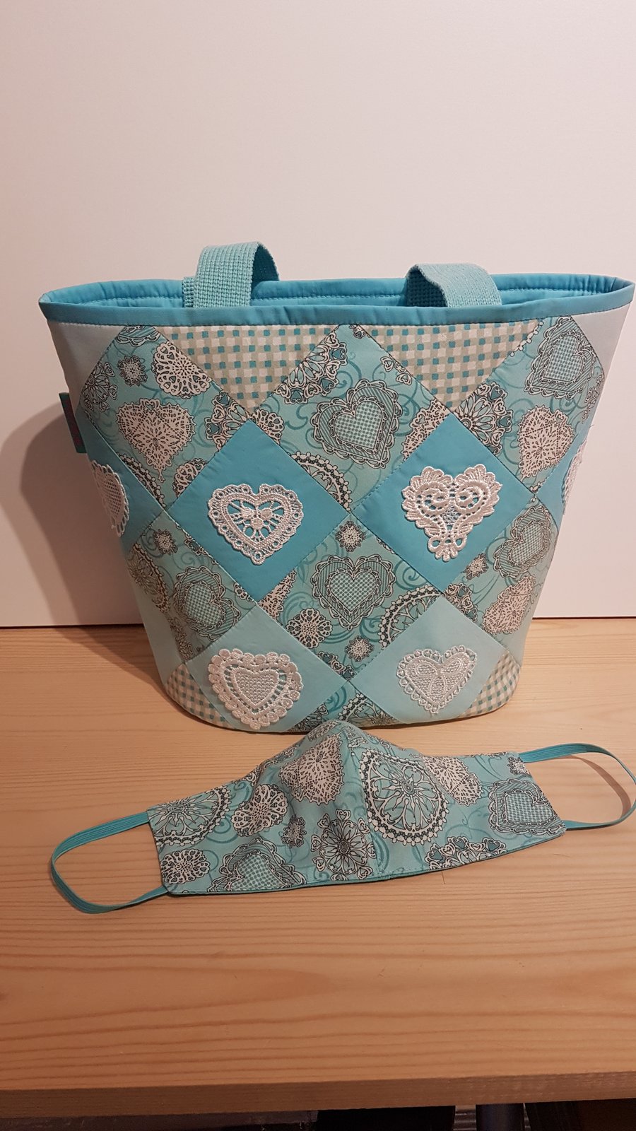 Tote Bag With Matching Face Mask,Lace Hearts