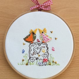 Embroidered Hoop Art " You & me" Can be personalised.