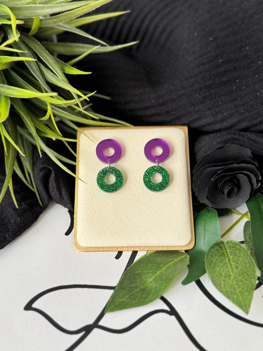 Green and Purple Double Hoop Earrings