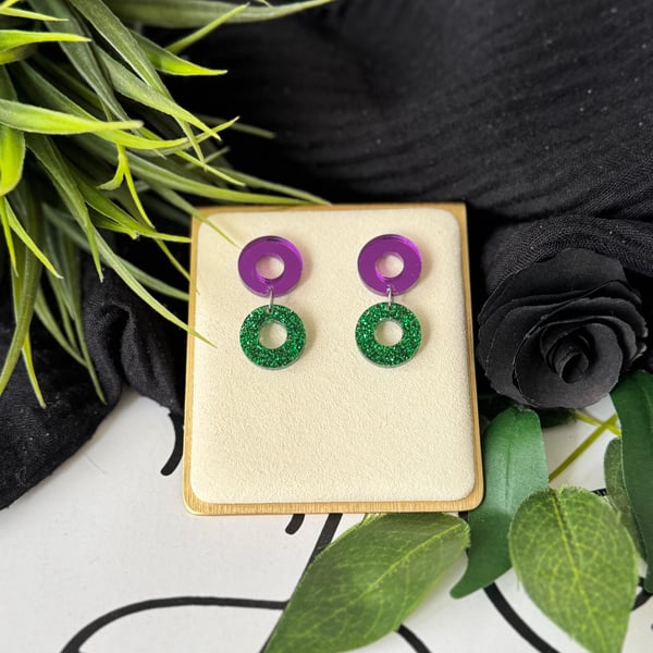 Green and Purple Double Hoop Earrings