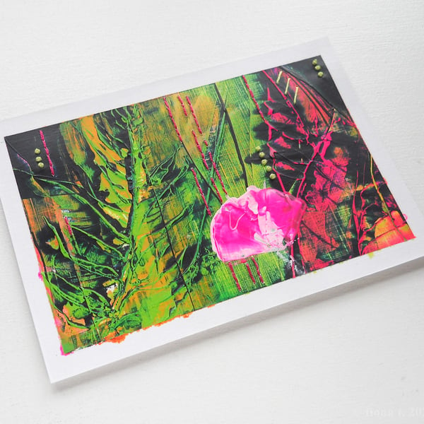 original abstract floral painting postcard sized mixed media 