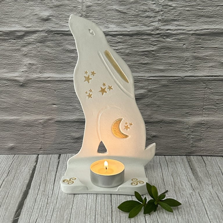 Celtic Moon Clay Moon Gazing Hare Ritual Shelf