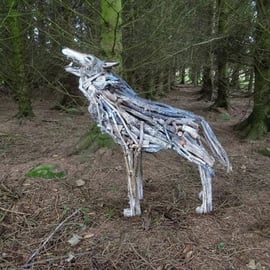 Driftwood Howling Wolf Garden Sculpture