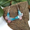 Earrings, Colourful Butterfly Droppers. Sterling Silver, Copper & Enamel
