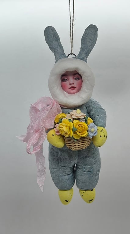 Cute Bunny Girl Spun Cotton Ornament 