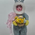 Cute Bunny Girl Spun Cotton Ornament 
