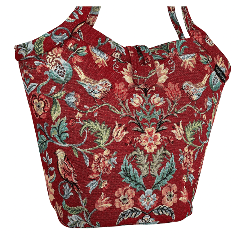 Bucket bag, shoulder bag red birds