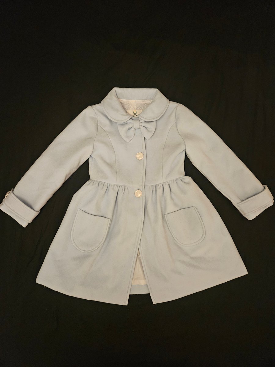 Girls’ Powder Blue Coat with Bow Detail and Pockets