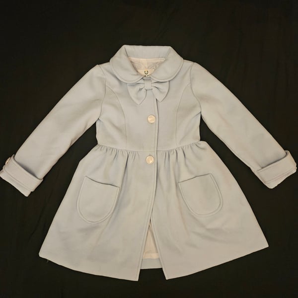Girls’ Powder Blue Coat with Bow Detail and Pockets