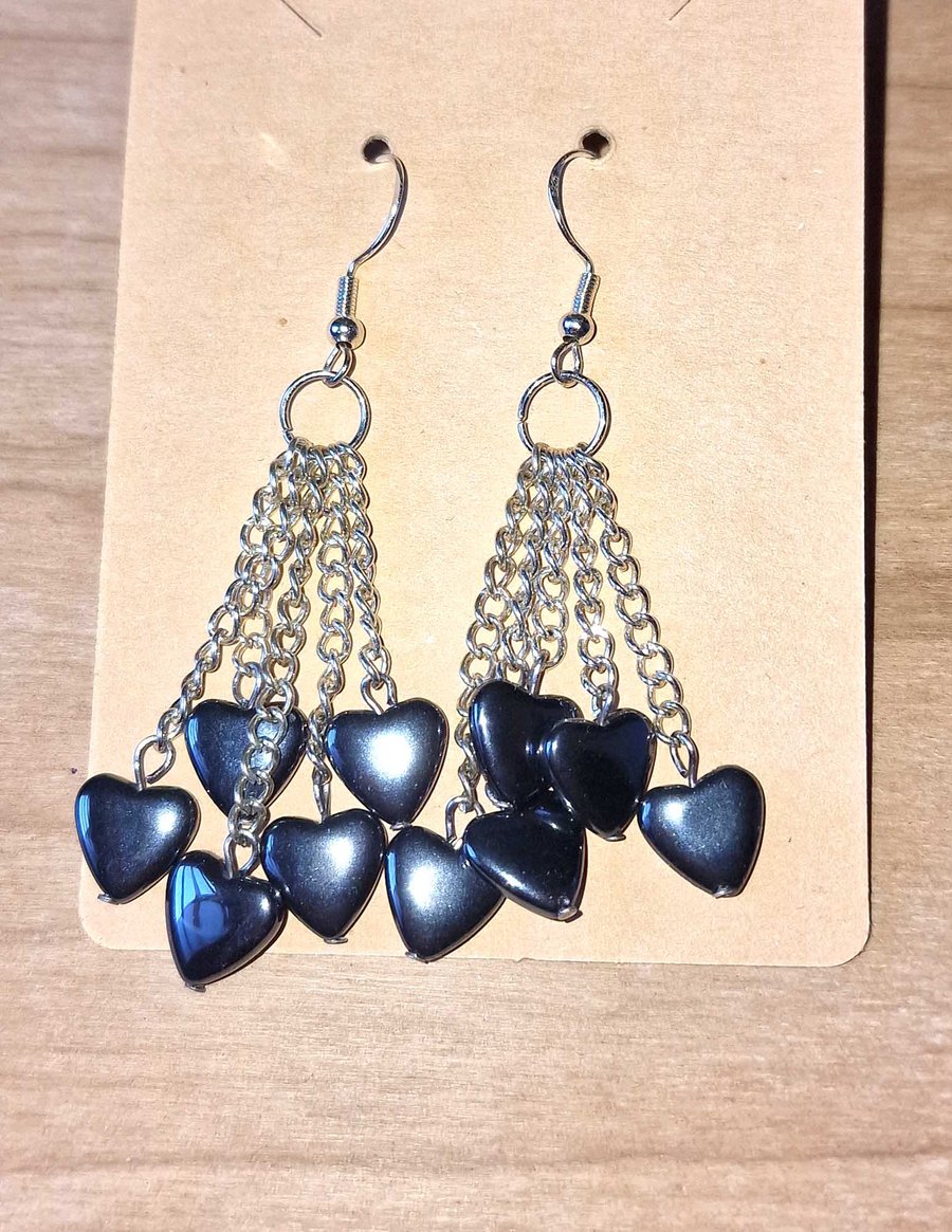 Hematite Inspired Heart Earrings, Handmade Artisan Jewellery, Unique Gift 