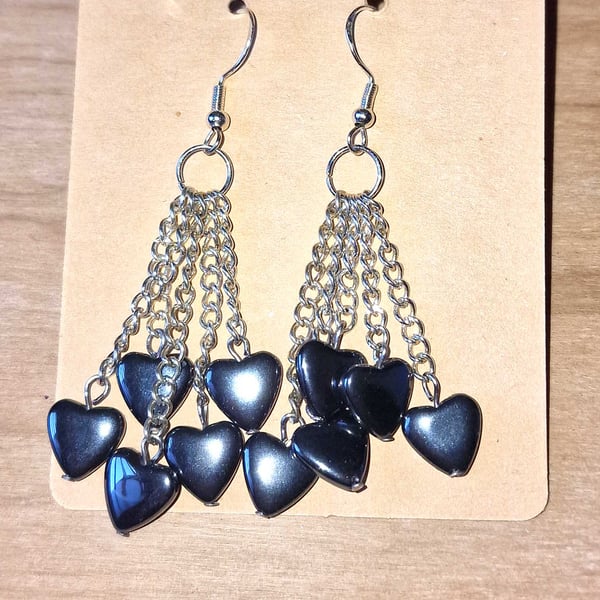 Hematite Inspired Heart Earrings, Handmade Artisan Jewellery, Unique Gift 