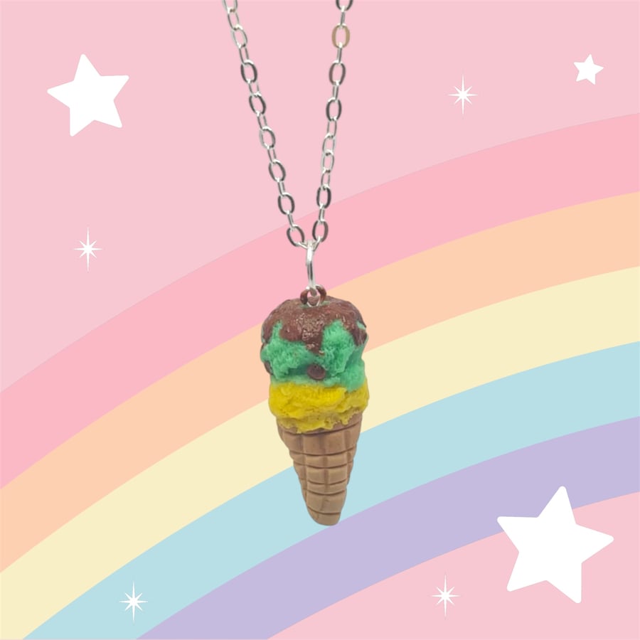 Miniature Ice Cream Pendant Necklace –Kawaii Polymer Clay Jewellery Gift for Her